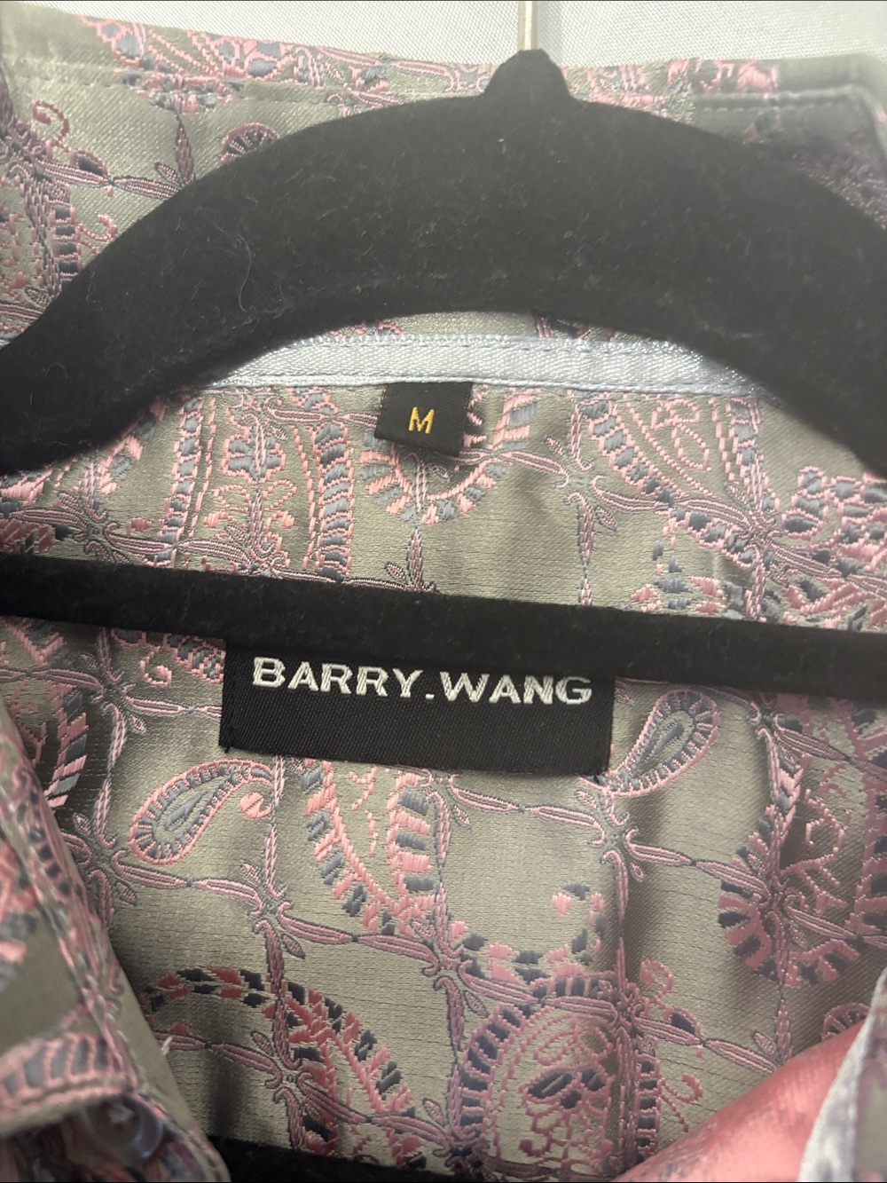 Barry Wang Men’s Medium Pink & Silver Paisley Dress Shirt - Picture 8 of 8